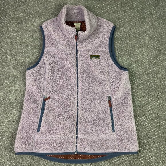 LL Bean Mountain Pile Fleece Vest Women's Large Lilac Full Zip Deep Pile 502430 - Picture 2 of 11